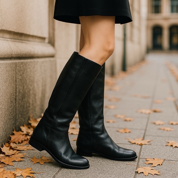 Corso Como Shoes - *Corso Cormo Tall Riding Boots Womens 6 Black Leather Tall Zip Low Block Heel